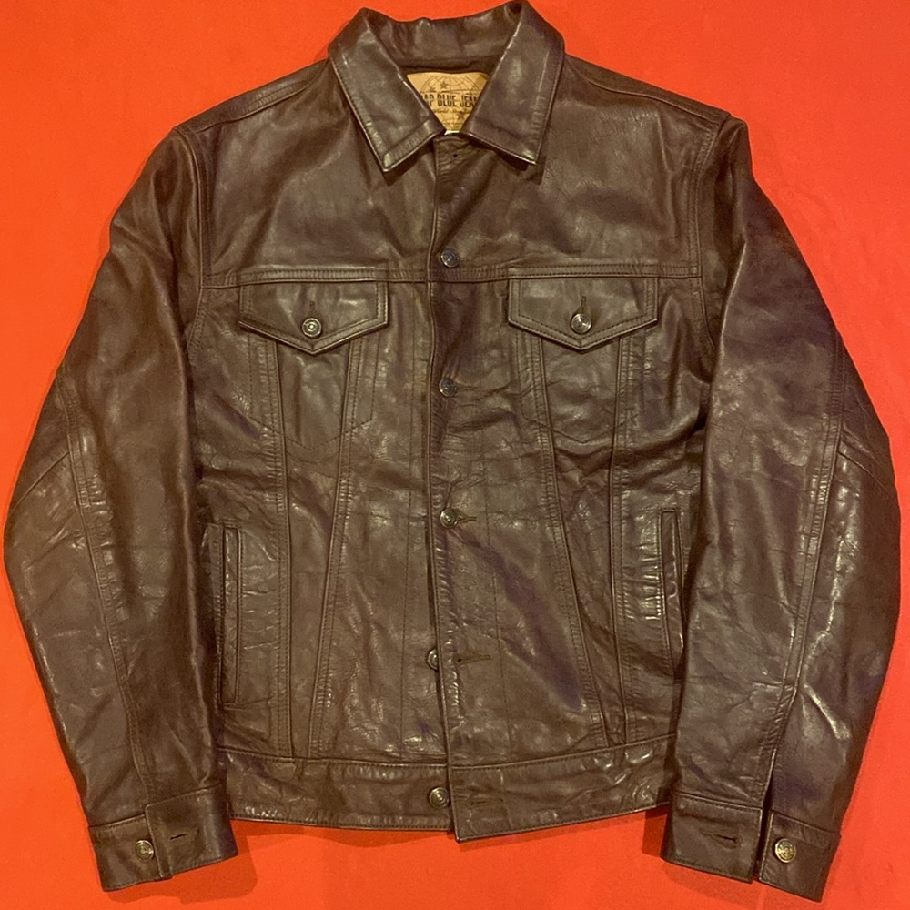 Vintage GAP Jeans Brown Leather Trucker Jacket Denim Style Men’s Size Medium